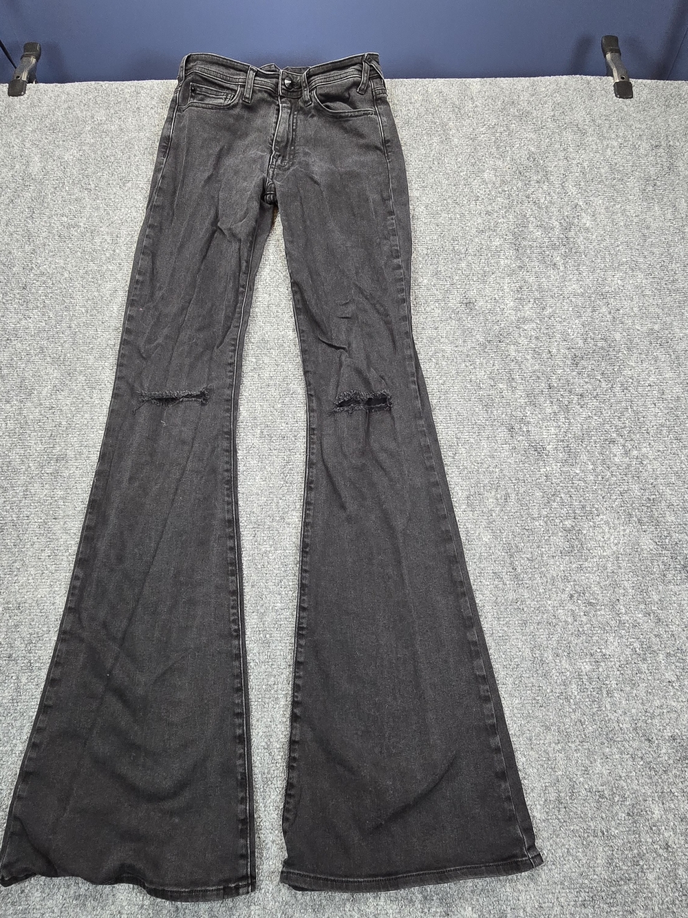 4 Cycle Jeans Womens 26 Black Distressed Flare Made in Italy Y2K Denim